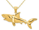 Large Shark Charm Pendant Necklace in 14K Yellow Gold with Chain